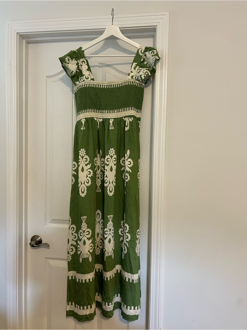 Green and White Floral Maxi Dress, Xl